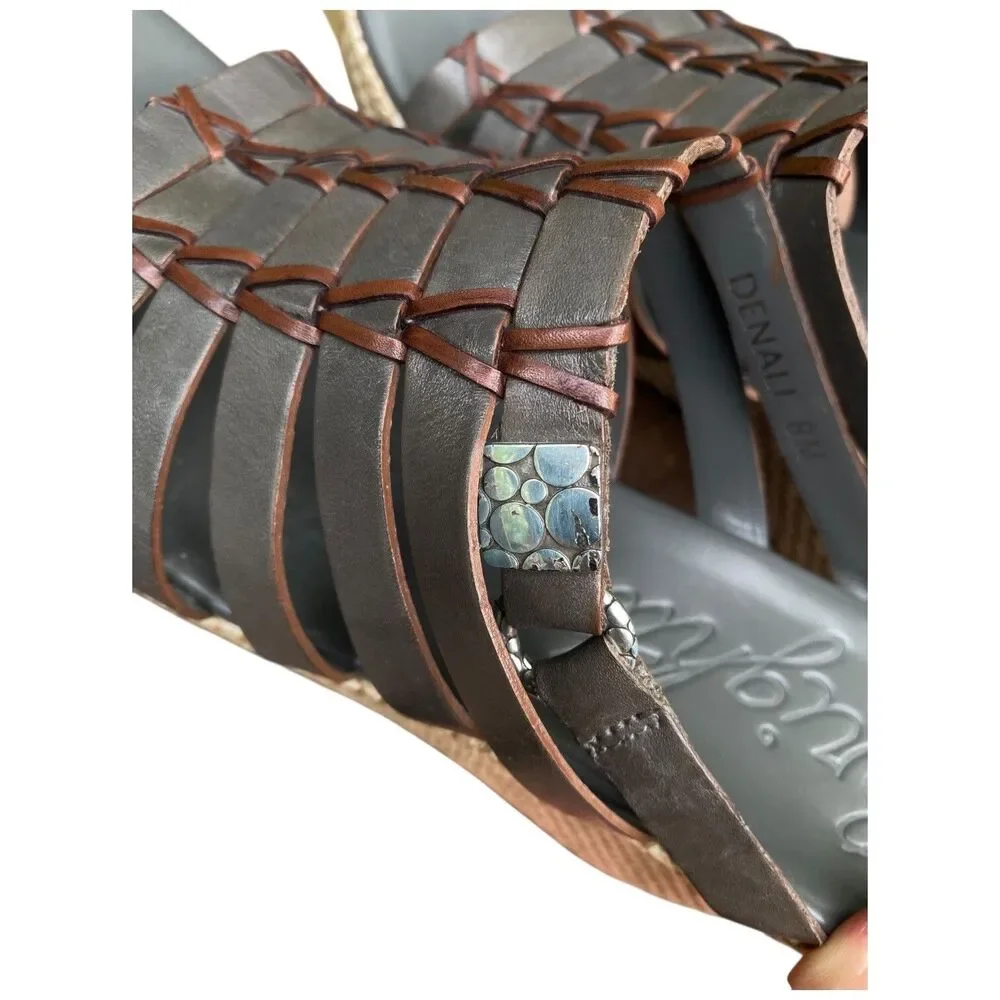 Brighton Denali Wedge Slide Sandal Women’s Size 8 Gray Brown Strappy Leather